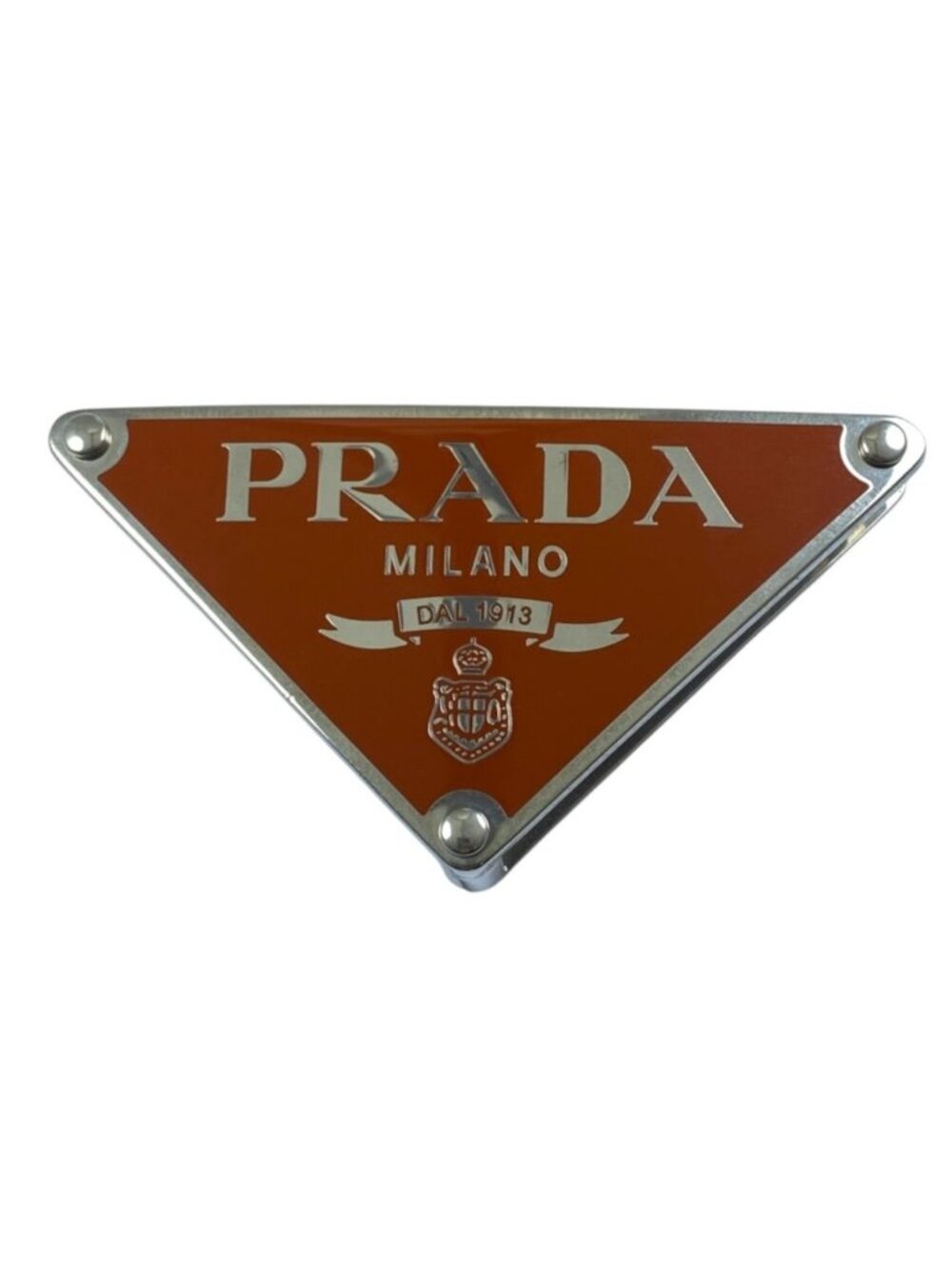 Prada Belt Buckle Triangle Logo Metal Orange Silver